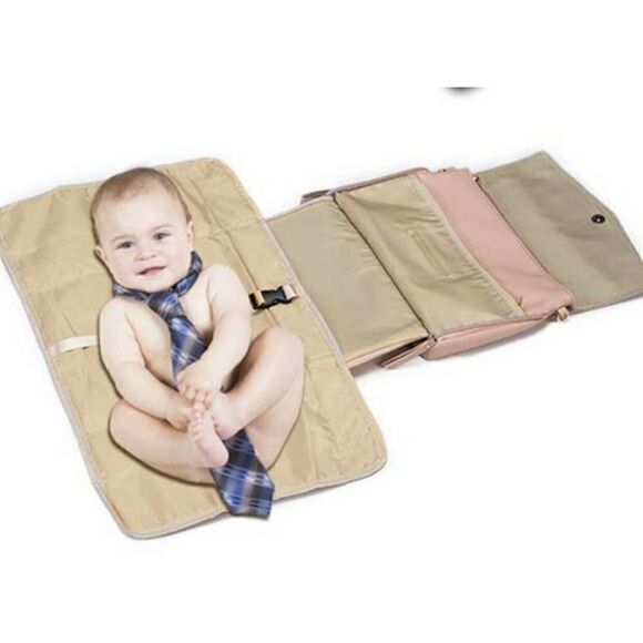 Beaulyn Leather Travel Changing Pad Blue Plaid Diaper Storage Wipes Case - Picture 9 of 10